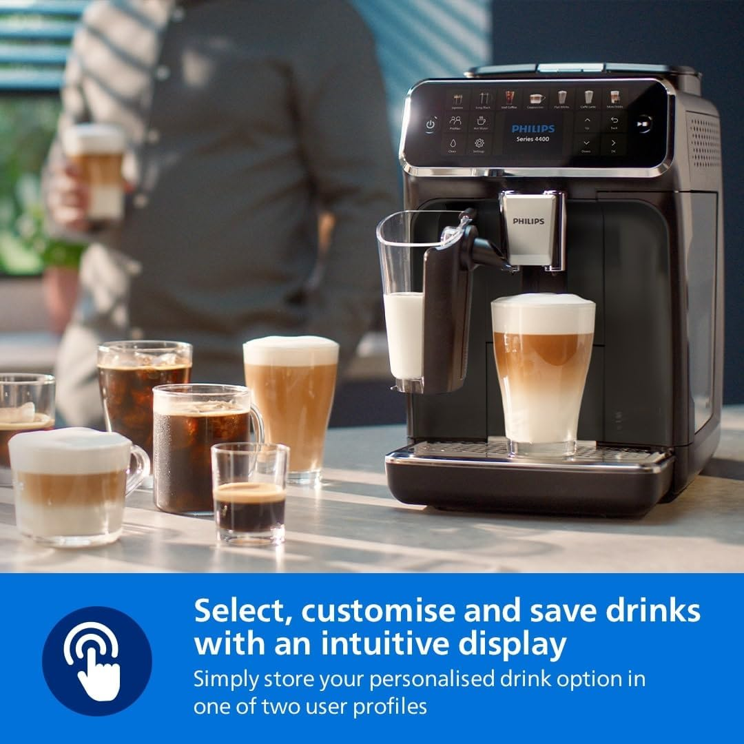 Philips 4400 Series Fully Automatic Espresso Machine &ndash; 12 Hot & Iced Coffees, Quick-To-Clean Lattego Milk System, Silentbrew, Quickstart, Ceramic Grinder, New 2025 Model, Black (EP4441/20)
