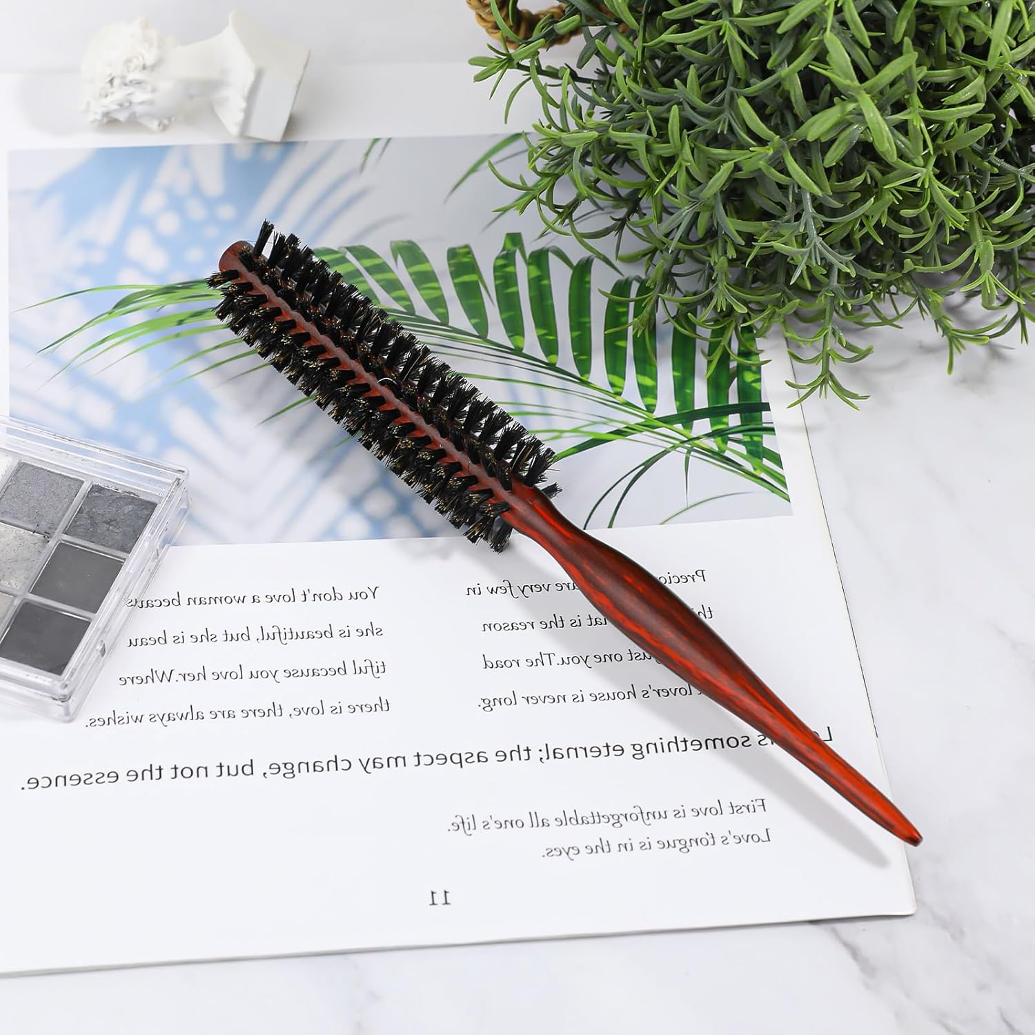 Small round Brush for Short Hair, Mini Natural Soft Boar Bristle Hair Brush Styling Brush Portable Travel Size Circular Hairbrush for Women and Men Smoothing, Detangling, Adding Hair Volume and Shine image number 1