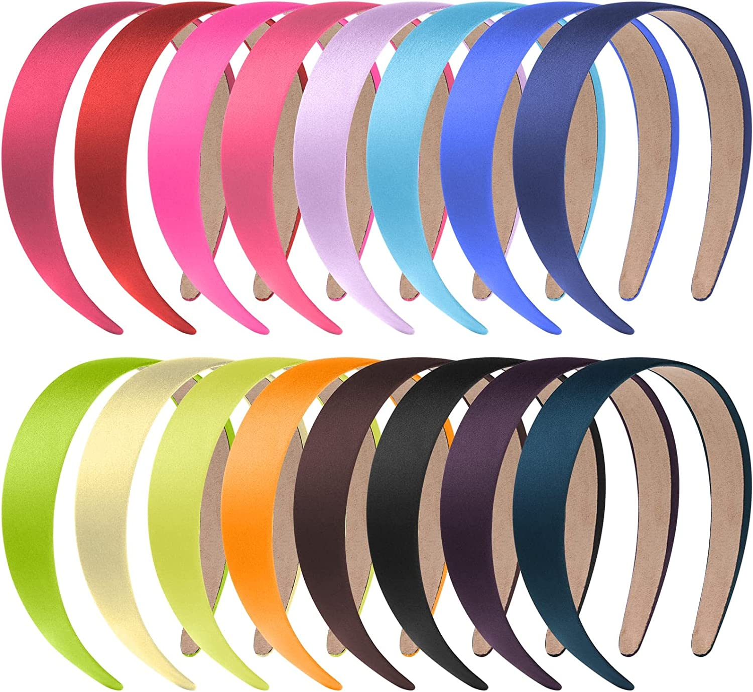 Anezus 16 Pcs Satin Headbands 1 Inch Anti-Slip Black Ribbon Hair Bands for Women Girls DIY Craft Hair Accessories