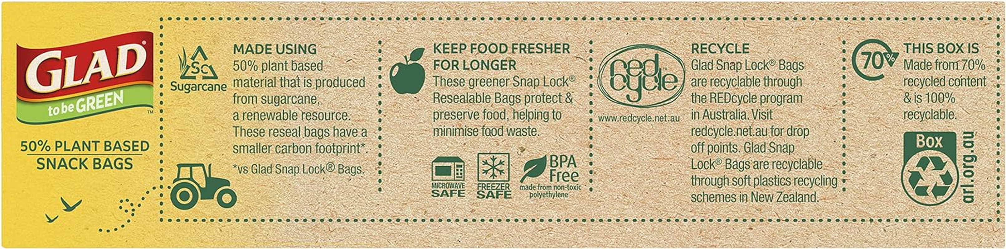 Glad to Be Green 50% Plant Based Snack Bags, 15Cm X 9Cm Resealable Bags to Keep Food Fresh, 50 Count image number 6