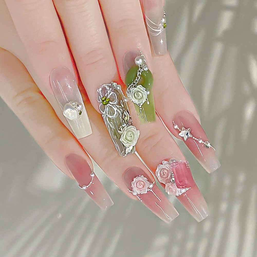 Pack of 100 Cute Flower Nail Charms, Mixed Size Flower Charms Nails Colourful Floral Nail Design Nail Charms 3D Resin Camellia Rose Flower Nail Decoration Nail Art Charms for Women Nail Art image number 6