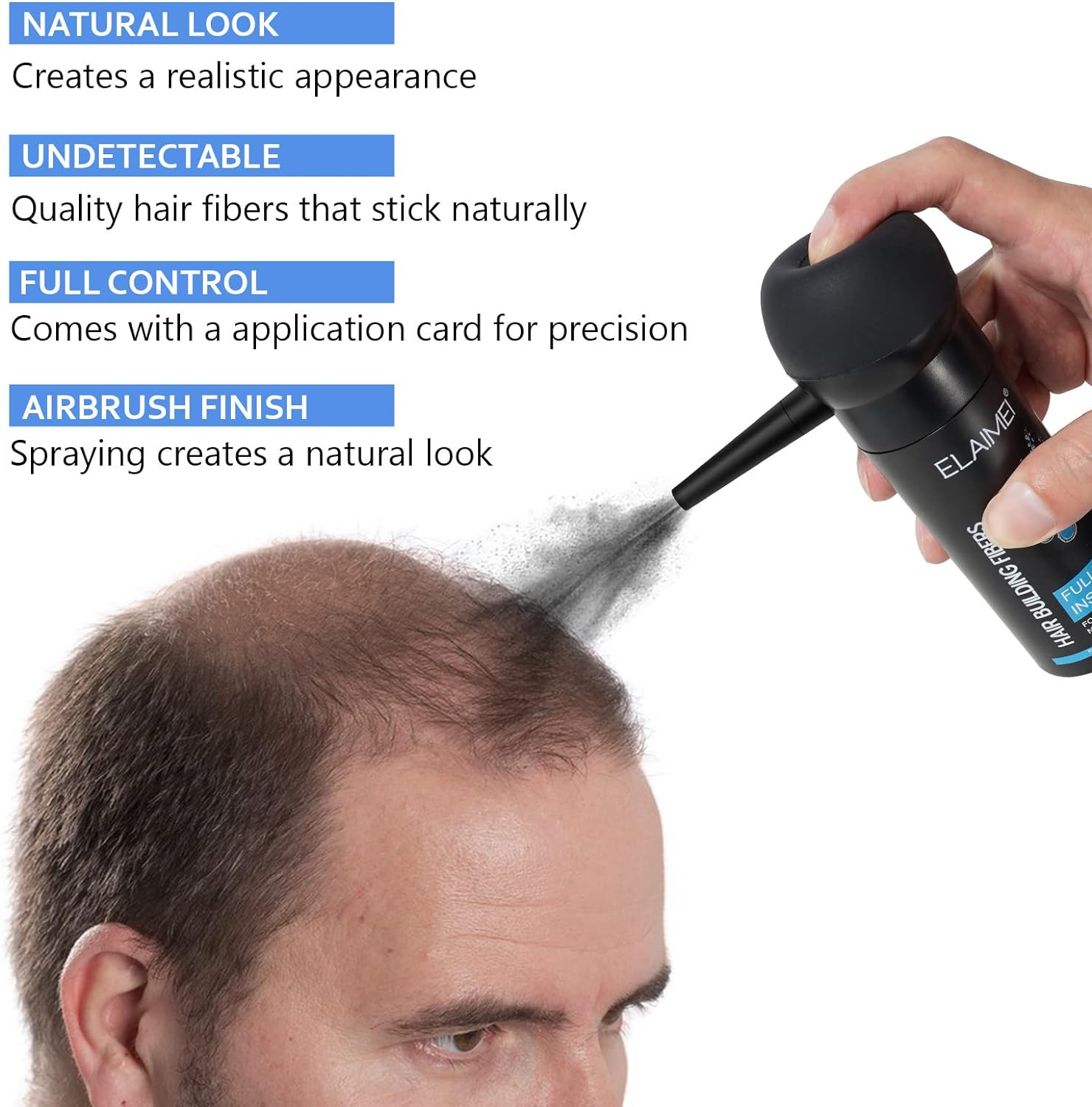 Hair Fibres Black, Professional Hair Fibres for Thinning Hair for Women & Men,Hair Thickener in 15 Seconds, Natural Formula,Hair Thinkening Spray Powder for Thinning Hair-Black image number 2