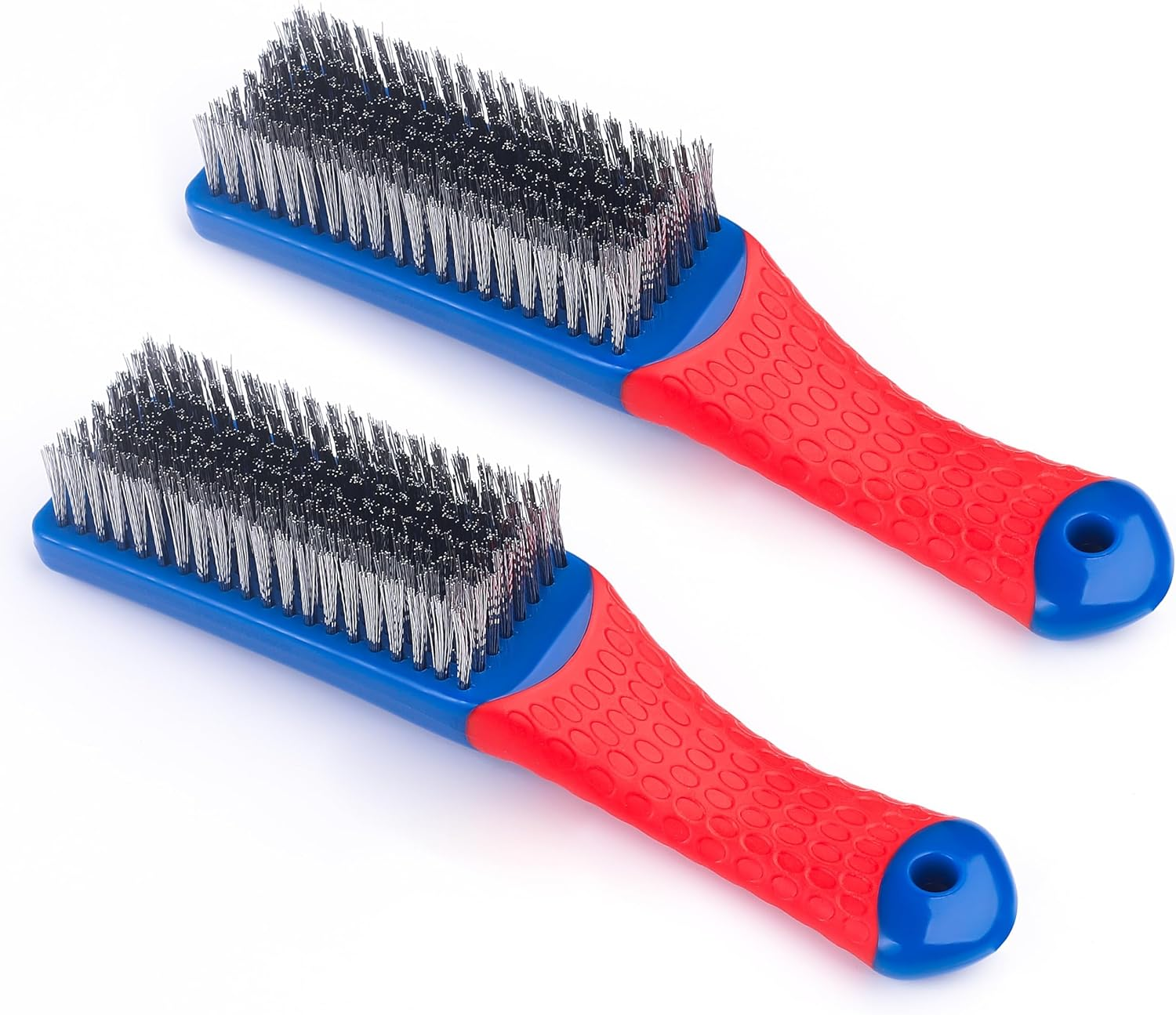 Wire Brushes for Cleaning,Steel Brush Heavy Duty Carbon Steel and Stainless Steel Wire Scratch Brush with Rubber Covered Handle,2 Pcs