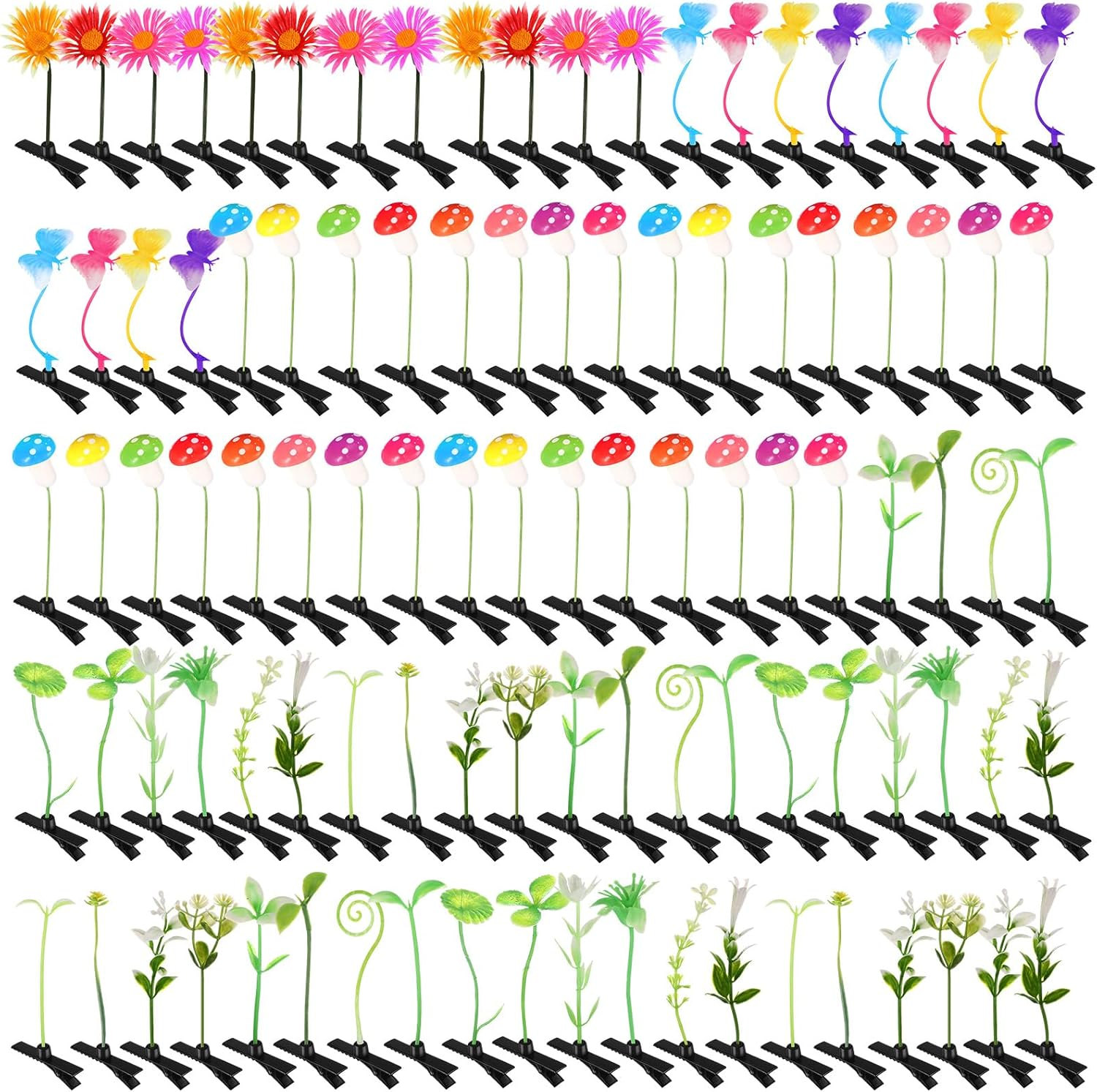 Tigeen 100 Pieces Bean Sprout Hair Clip Funny Plant Hairpins Grass Flower Butterfly Mushroom Hair Accessories (Classic Style) - Butterfly image number 6