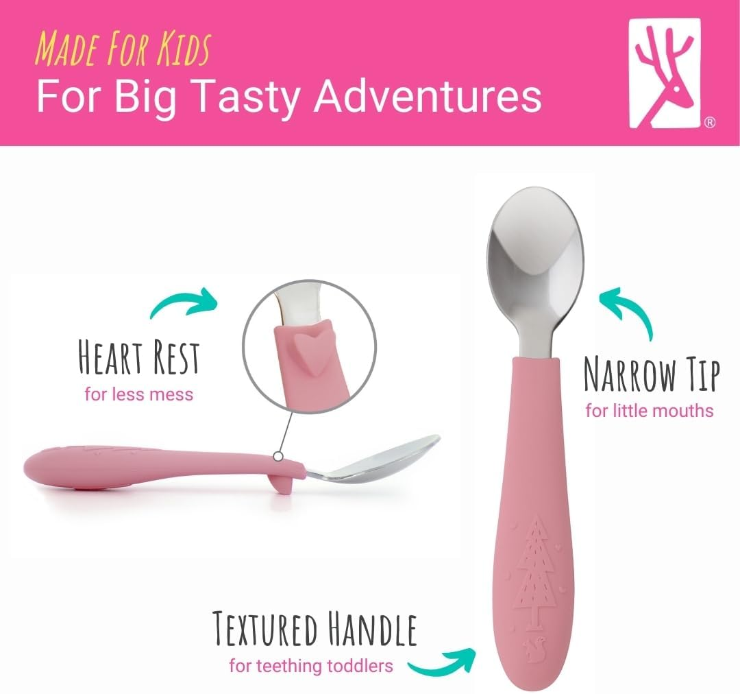 Elk and Friends Kids Silverware with Silicone Handle | Childrens Safe Flatware | Toddler Utensils | Baby Spoons + Forks | Stainless Steel Cutlery | Dishwasher Safe | 6 Pieces image number 6