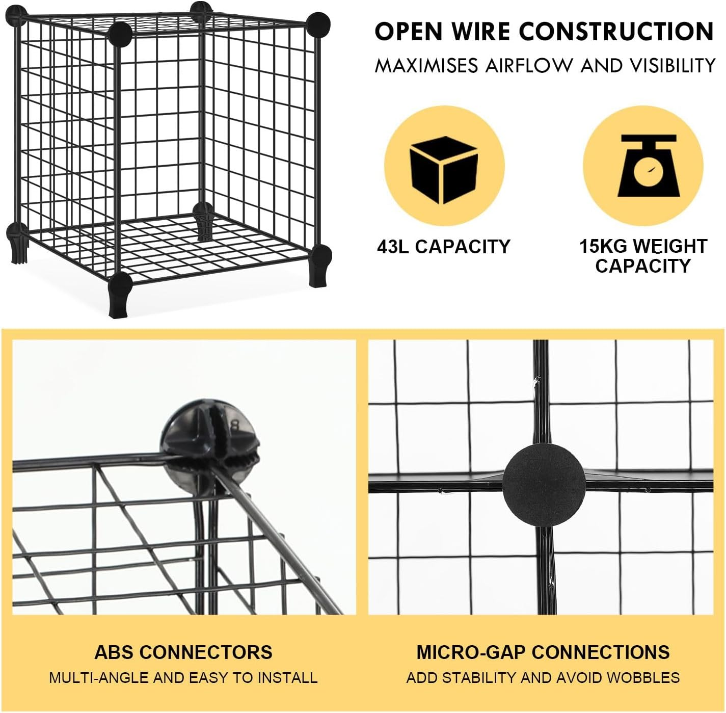 Metal Wire 25 Cube Storage Grid Organizer DIY Modular Cabinet for Toys Books Clothes Black - Black-30 Cube image number 4