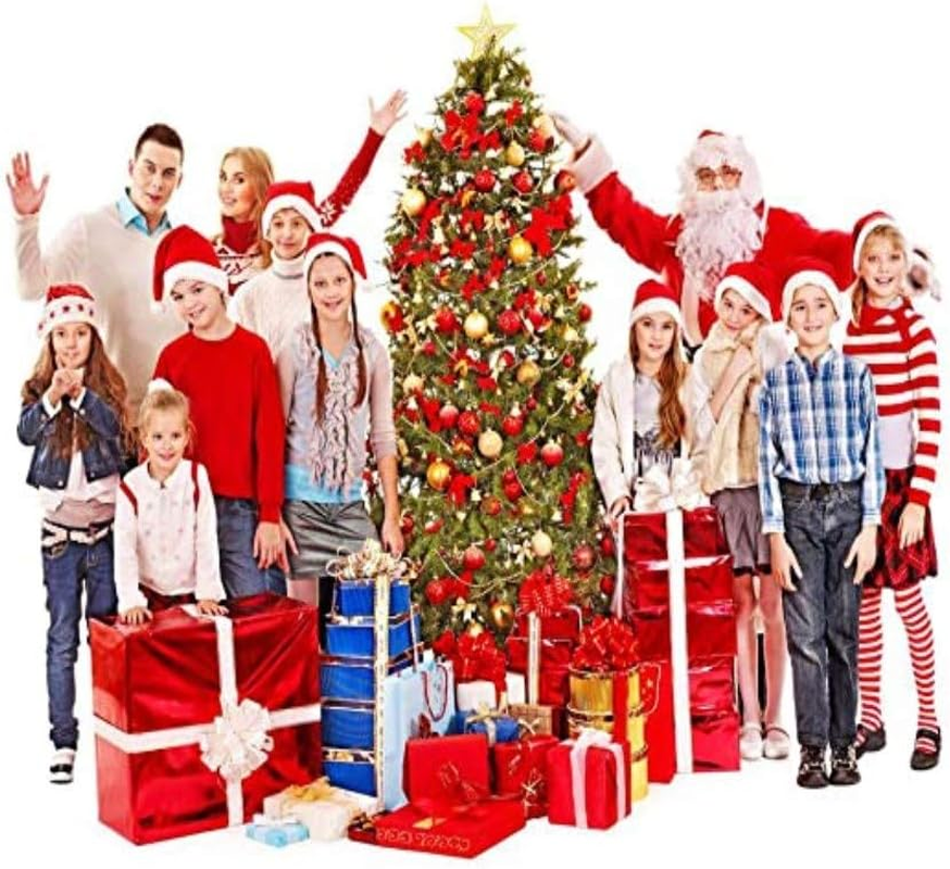 Qcfang Christmas Hats 4 Pack Fabric Santa Claus Hats Xmas Holiday Hats Traditional Red and White Plush Christmas Santa Hats Holiday Party Hats for Adults and Kids image number 4