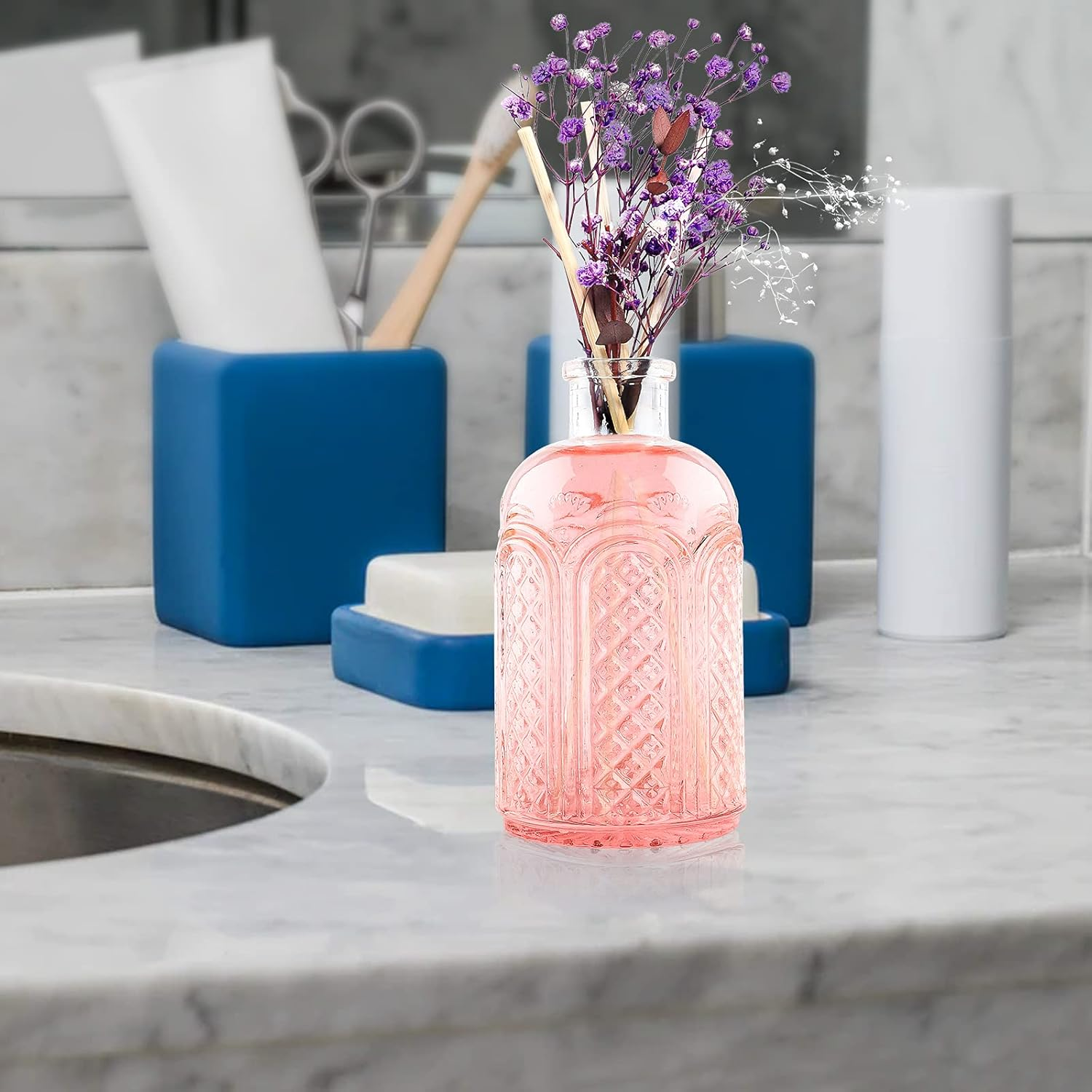 Reed Diffuser Glass Bottles Empty Set of 4 DIY Clear Decorative Bottles Fragrance Vase Jars Oil Diffusers Container with Sticks for Home Office Desk Wedding Valentine Decor Car Girl Women image number 6