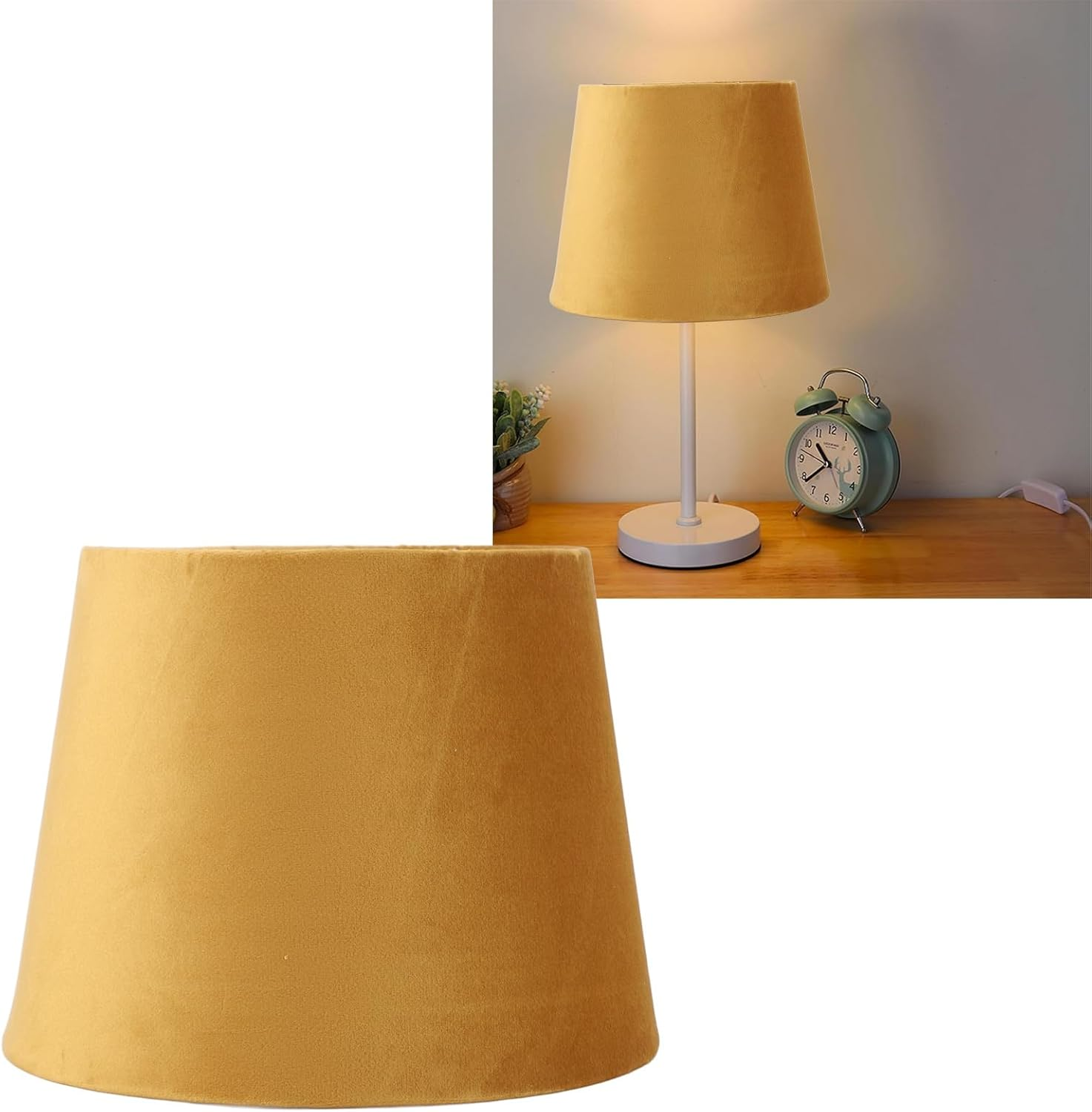 Generic Fabric Lampshade, E27 E14 Velvet Conical Lampshade Lamp Shade Easy Installation Decorative Lamp Replacement for Table Bedside Floor Lobbies Bedrooms Studies (Gold)