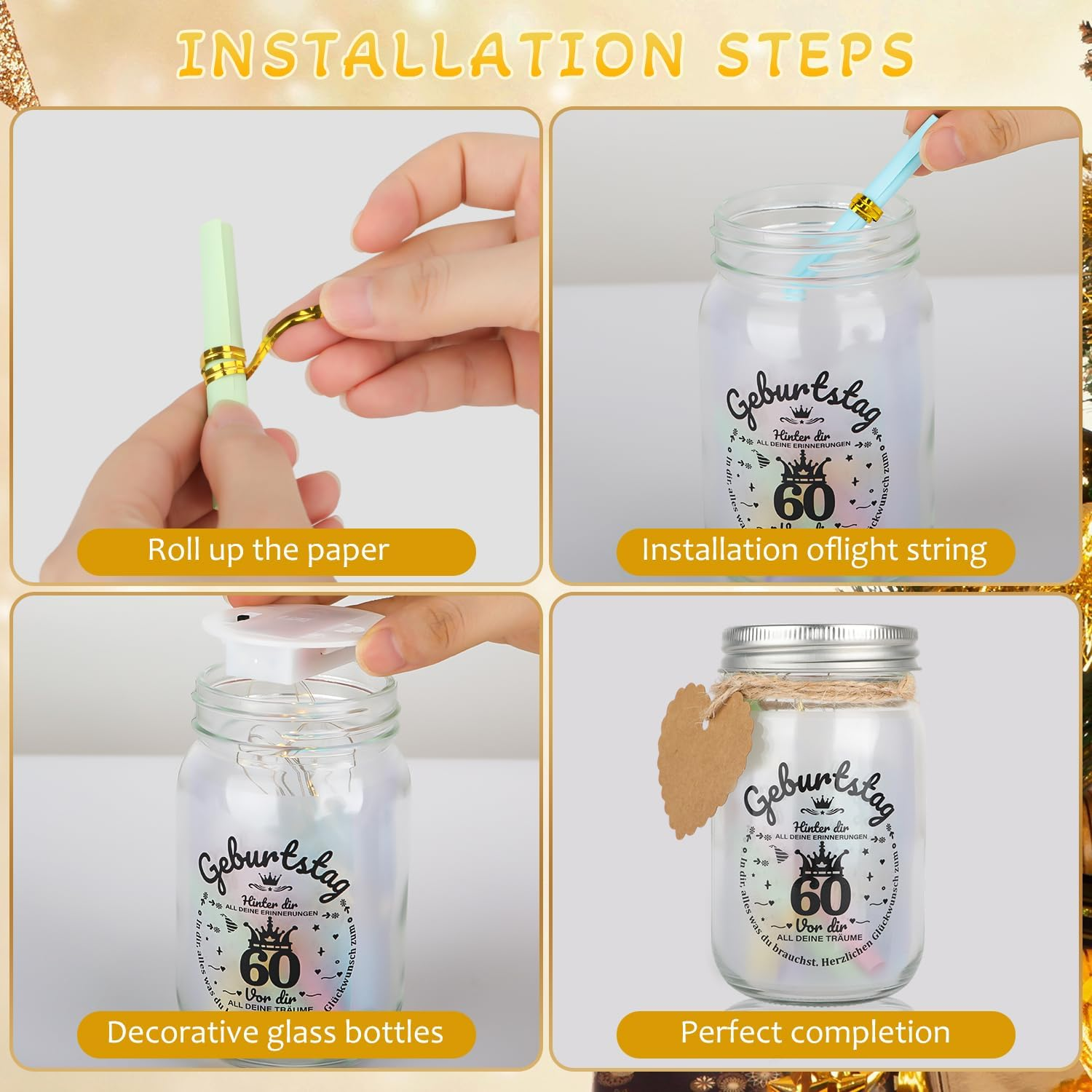 Apexxus 60Th Birthday Woman Man LED Bottle Light Birthday 60Th Money Gifts Packaging 60Th Birthday Gift Money Light Bottle Cool Gift Ideas image number 4