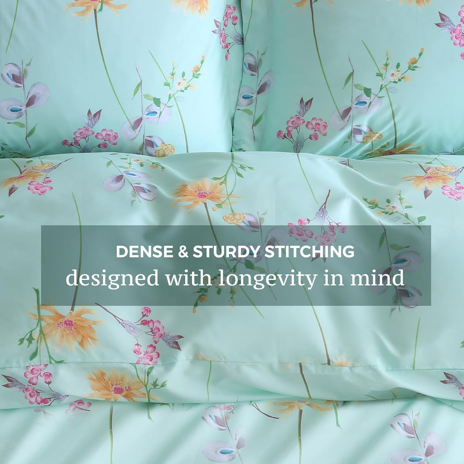 JSD Green Floral Printed Duvet Cover Set Queen, 3 Piece Microfiber Botanical Comforter Cover with Corner Ties Zipper Closure image number 7