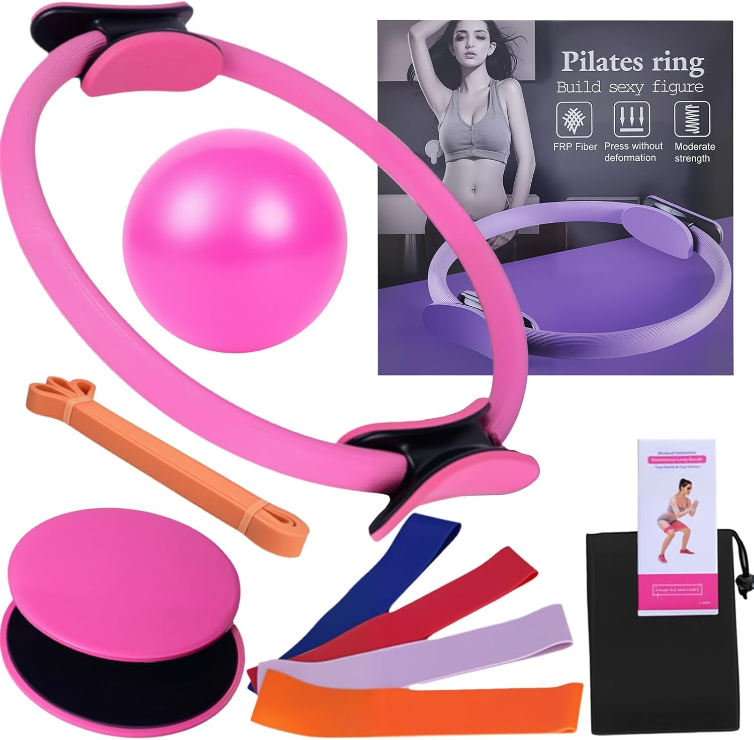 Pilates Ring Set, Pilates Equipment Kit with 15&rdquo; Magic Circle with Dual Padded Handles, Includes Yoga Pilates Ball & 4 Resistance Bands - Starter Workouts Equipment Kit for Women at Home image number 4