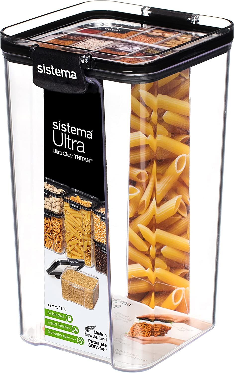 Sistema Ultra Square Food Container, 1.3L, Black & J7S95 Ultra Square Food Container, 460Ml, Black, Brown/Tan image number 6