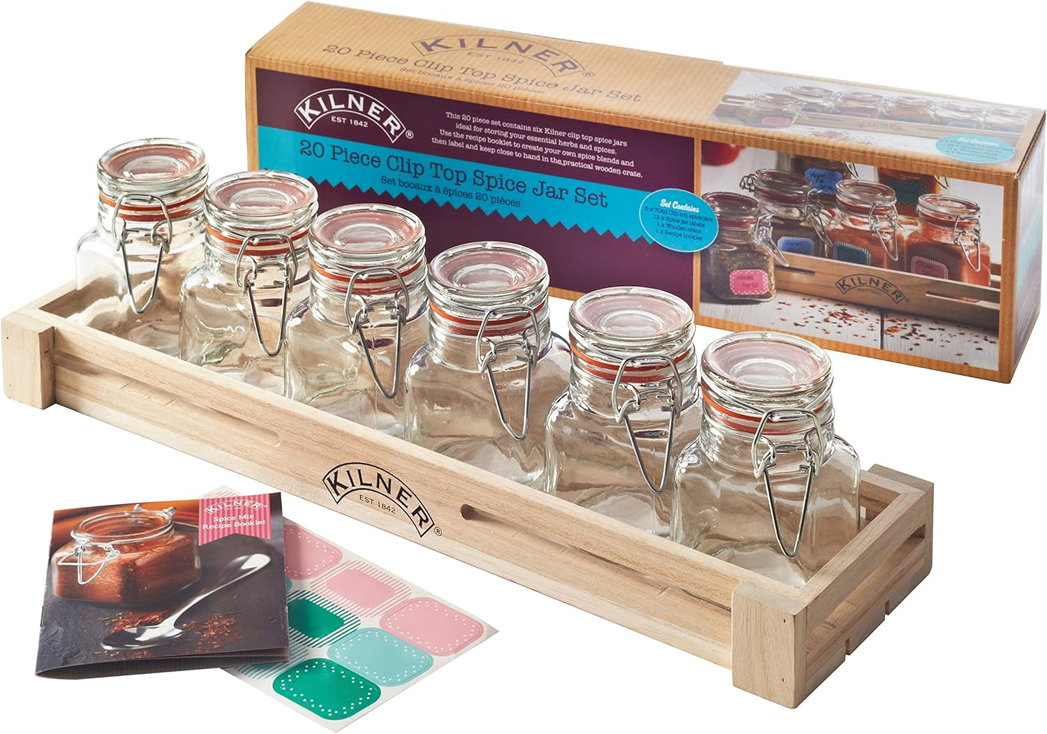 Kilner Glass Clip Top 7 Piece Spice Jar Set