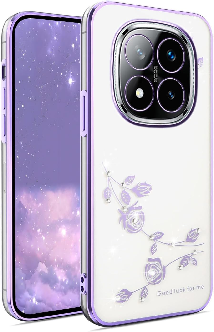 BORYA Case for Xiaomi Redmi Note 14 Pro+ Plus, Shockproof Ultra Thin Transparent Soft TPU Silicone Mobile Phone Case, Elegant Electroplated Glitter Diamond Flower Pattern Protective Case, Blue