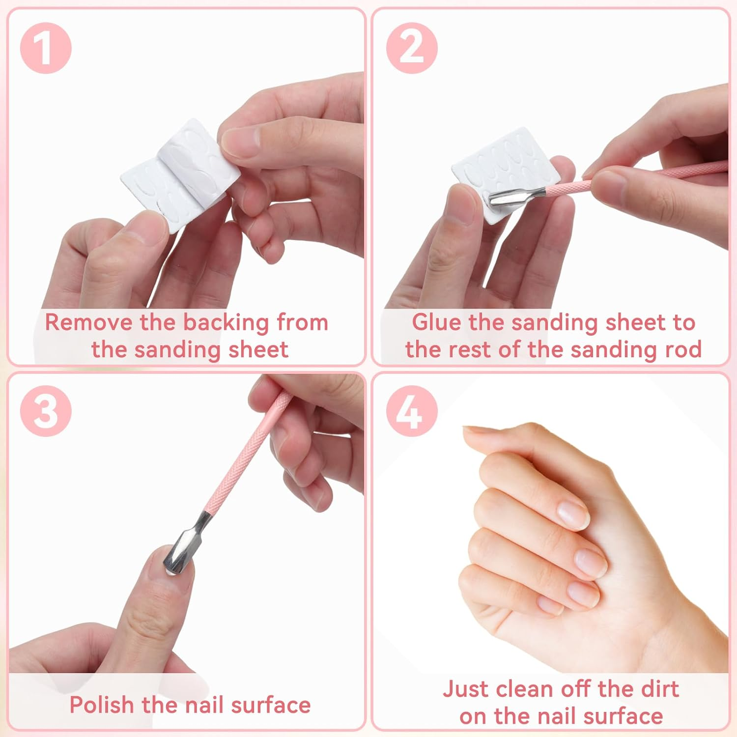 TNSLAND Cuticle Pusher for Manicure Pink Stainless Steel Cuticle Pusher Metal 12.7 Cm with 20 Sandpaper Nail Cleaner Fingernails, Professional Nail Pusher Nail Art Tool for Nail Care, Nail Studio image number 6