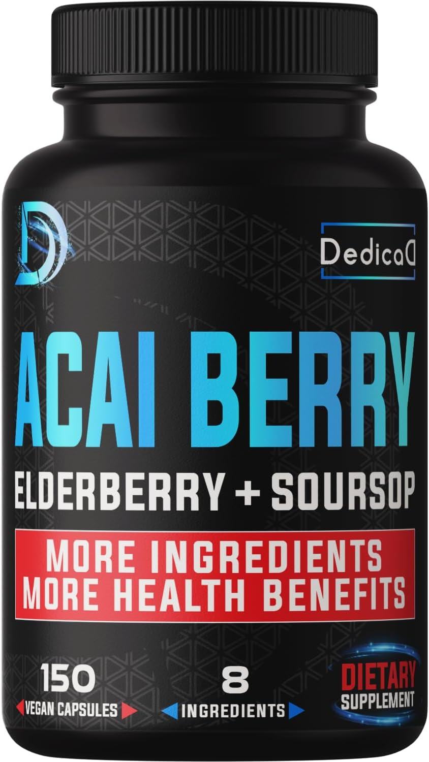 DEDICAD Acai Berry Extract Capsules - 5 Month Supply - Herbal Complex Supplement - plus Elderberry, Milk Thistle, Green Tea, Black Pepper - 150 Counts image number 6