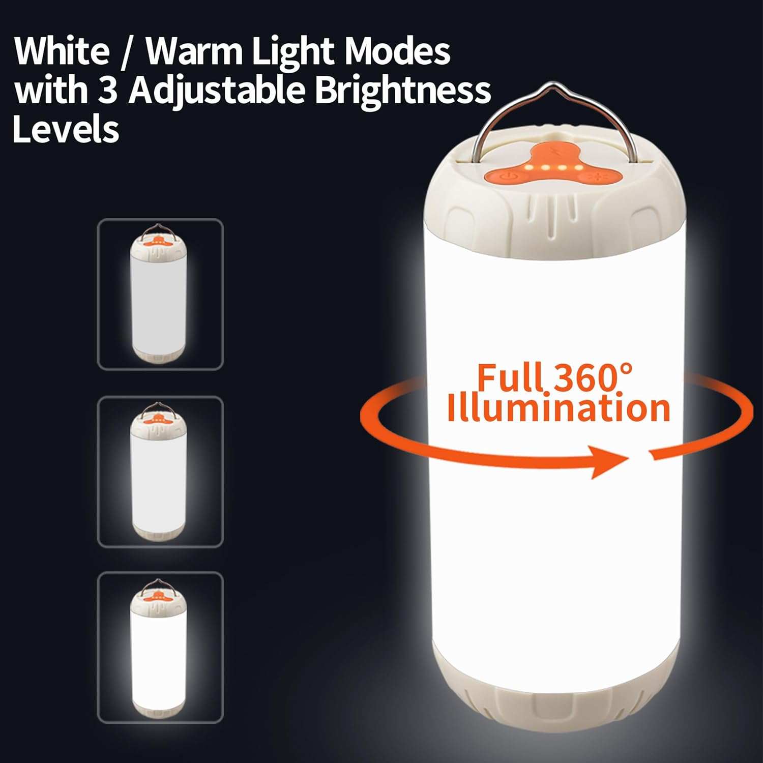 Rechargeable Camping Lantern, 1200 Lumens Ultra Bright Portable LED Lantern, up to 80 Hours Runtime, IP68 Waterproof, 3 Light Modes + SOS Emergency Light for Power Outages, Hiking, Hurricane image number 4