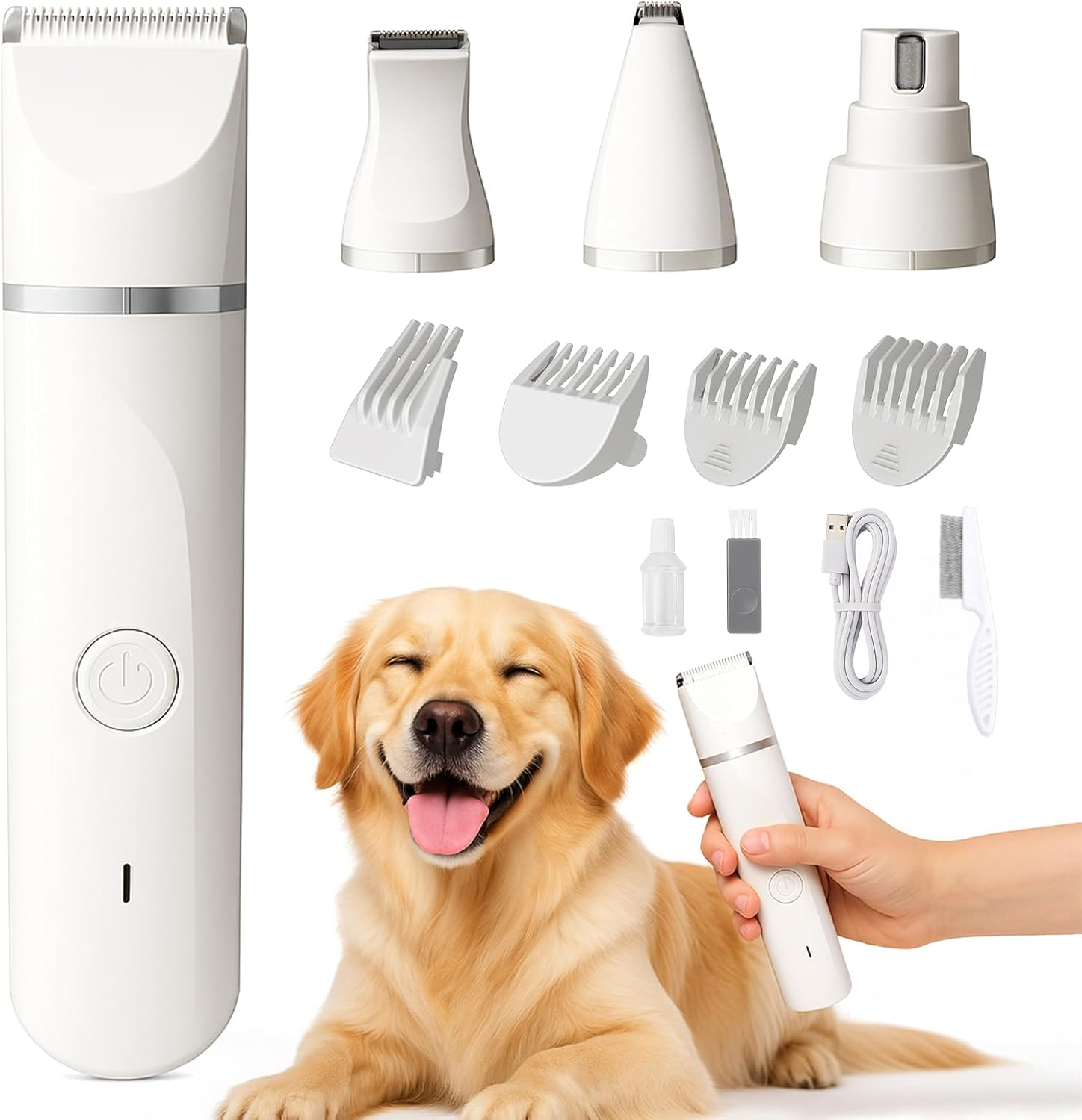 Paws2U 4 in 1 Dog Grooming Kit, IPX7 Waterproof Trimmer, Multi-Blade Pet Hair Clippers Kit, Pet Paw Trimmers & Nail Grinder, USB Rechargeable Clipper Grooming Trimmer for Small Dogs & Cats Indoors image number 2