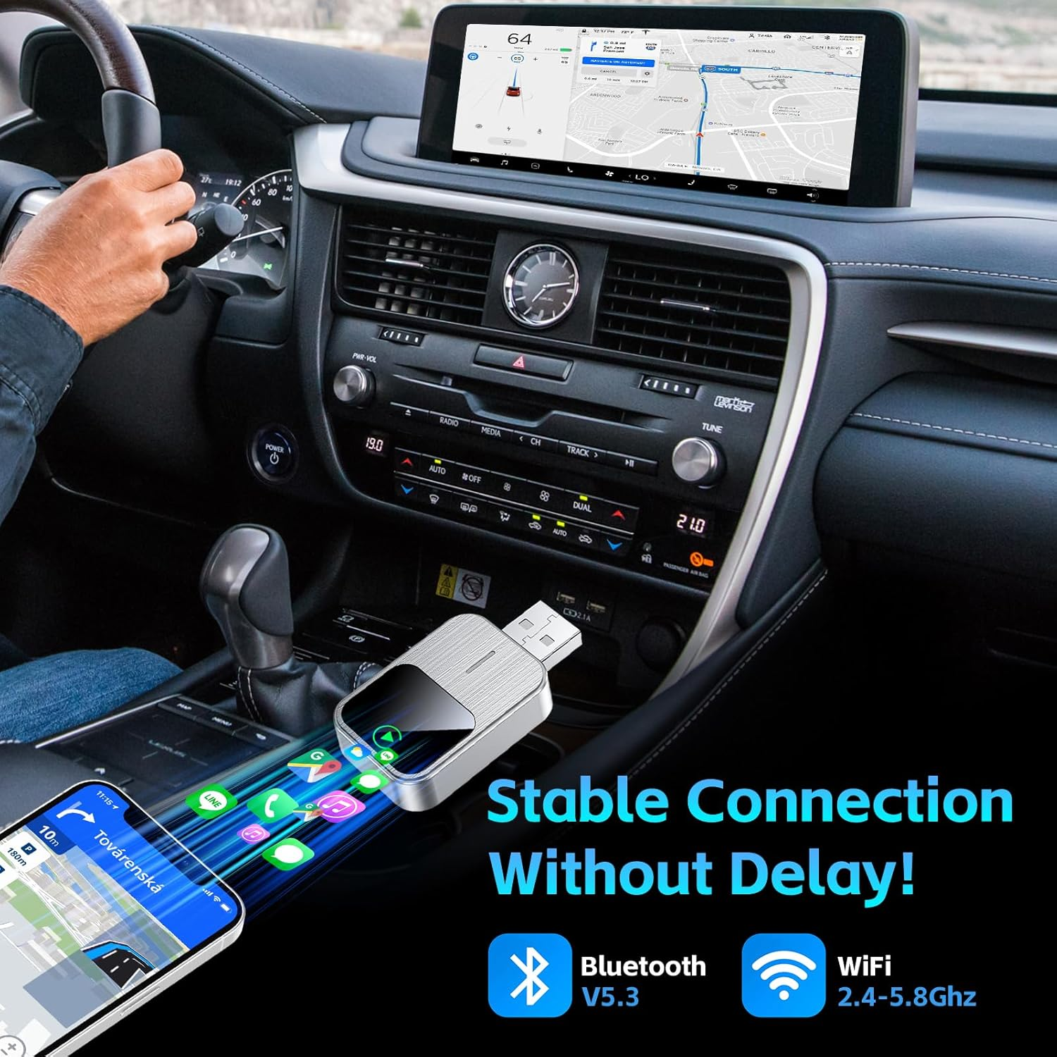 Wireless Carplay Adapter for Iphone, Converts Wired to Wireless Carplay Adapter with Reset Button, No Delay, Compatible for Apple Iphone Ios 12+ & Cars from 2017 image number 2