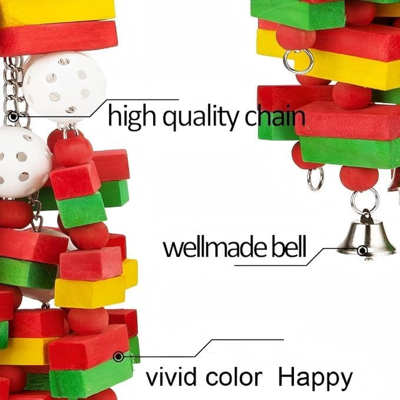 Wabmipe Large Bird Macaw Toys, 56 Cm Natural Wood Blocks, Colourful Parrot Chewing Toy with Bell for Macaws and Cockatoos image number 1