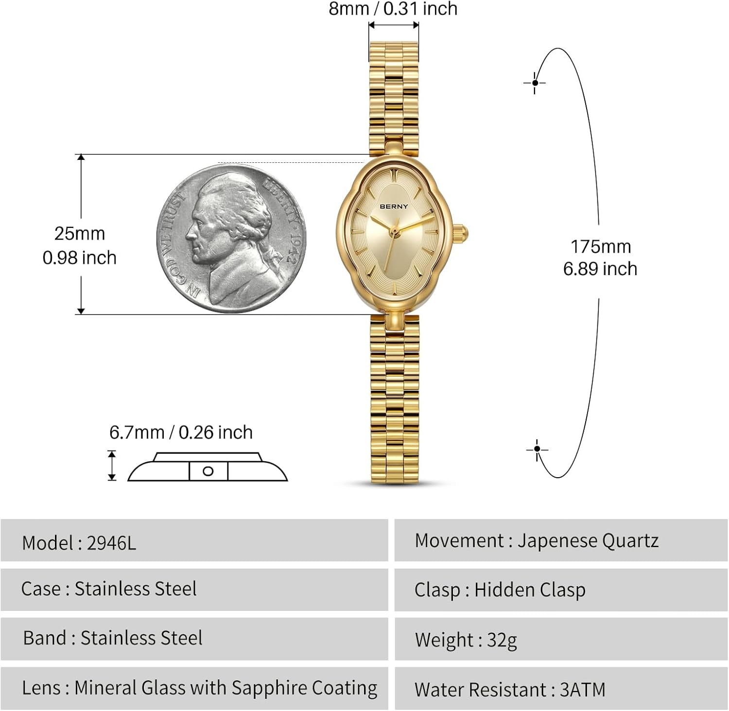 BERNY Watches for Women Gold Watch for Women Gold Watches for Women Dainty Ladies Quartz Watch 3ATM Waterproof Fashion Female Wristwatch Luxury Bracelet Watches image number 1