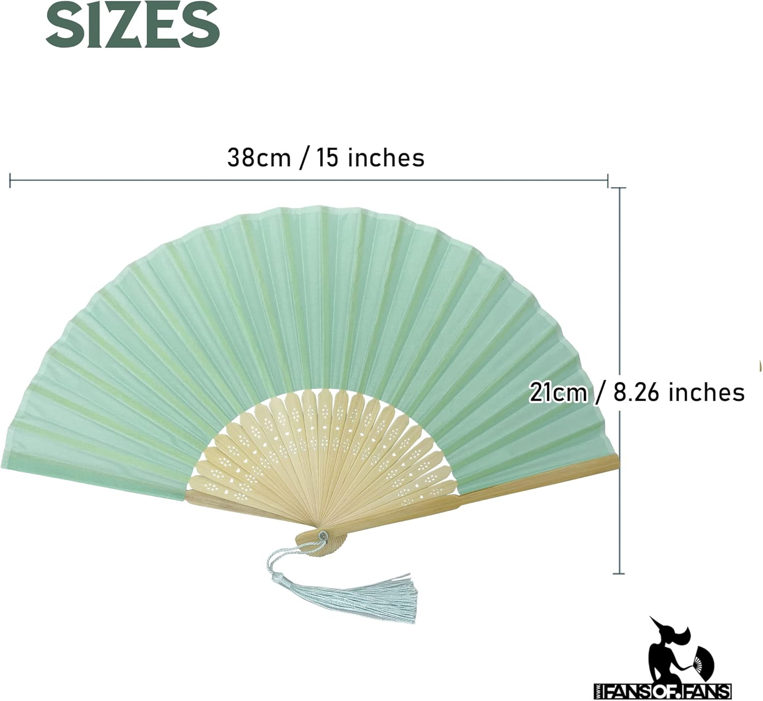 FANSOF.FANS Pack of 10 Fabric Handheld Fan with a Tassel Grade a Bamboo Ribs Party Wedding Favour (Light Turquoise) image number 6