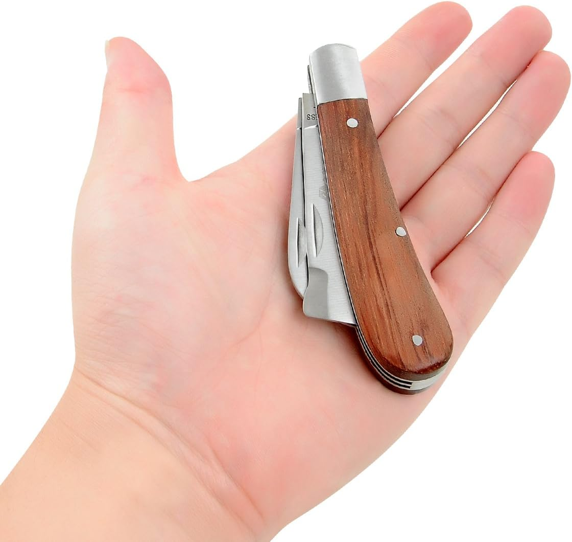 Pruning Knife Double Blade Grafting Knife Stainless Steel Garden Budding Knife Linsen-Outdoors Folding Pocket Knife for Grafting Multi Cutting Tool Weed Bushes Branches Mushroom Diggig Knife image number 2