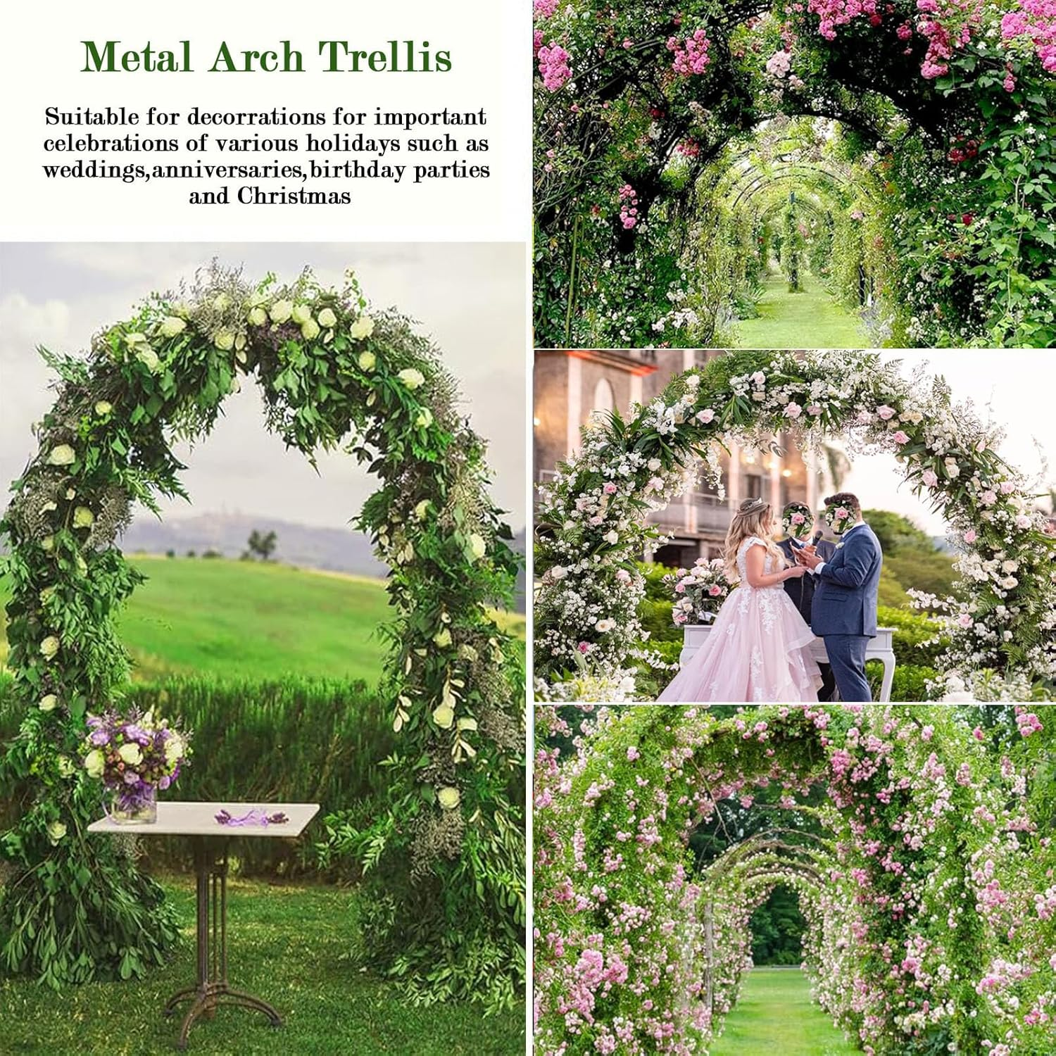 Garden Srch,Metal Arch,4.6 Feet Wide X 7.9 Feet High or 6.6 Feet Wide X 7.2 Feet High,Wedding Arch with 20 Retaining Rngs,Garden Arbor for Climbing Plant Outdoor & Indoor, Wedding Party Bridal image number 5