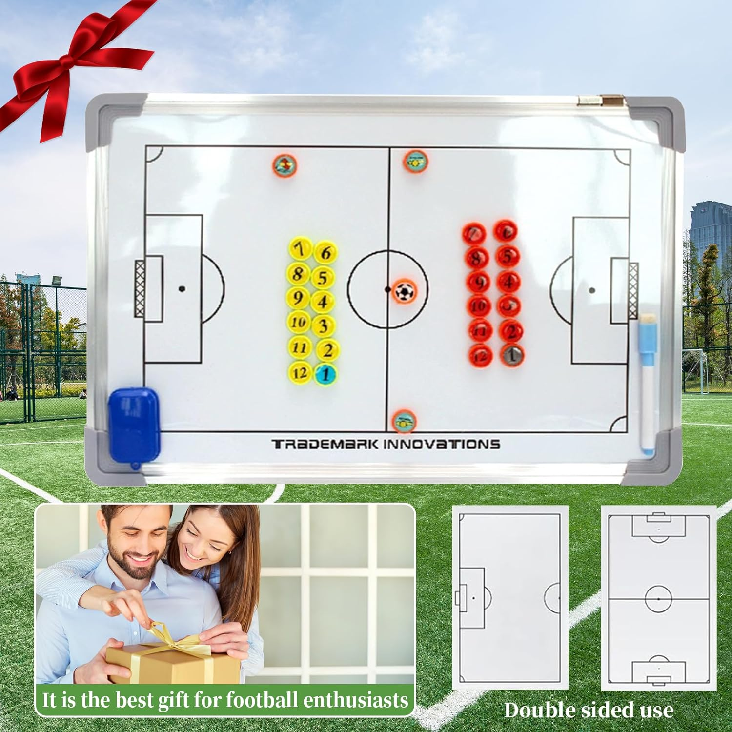 Soccer Tactical Whiteboard Wall-Mounted Waterproof Magnetic Strategy Coaching Board Full-Court Half-Court Football Sand Table Drills Whiteboard Dry Erase Soccer Double-Sided Clipboard for Training image number 6