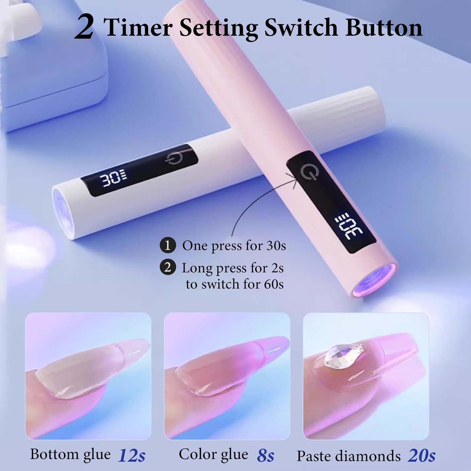 UV Lamp for Gel Nails, 30/60S Portable Mini UV Nail Lamp, UV LED Lamp for Nails, LED Nail Dryer, Portable Small UV Nail Lamp for Gel Nail Polish for Curing Nail Glue & Nail Tips (White) image number 5