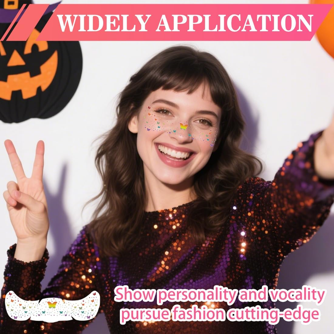 GXGM Pack of 6 Freckles Temporary Tattoos Butterfly Stickers, Rainbow Face Freckle Patch, Suitable for Rainbow Festival, Halloween, Decorative Gifts image number 3