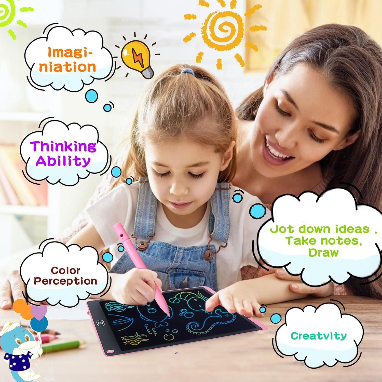 Toys for Boys Girls, LCD Writing Tablet 2 Pack, 12Inch Colorful Doodle Board Electronic Drawing Tablet for Kids Age 3-8 Years Christmas Birthday Gifts, Toddles Learning Toys Travel Essentials image number 5