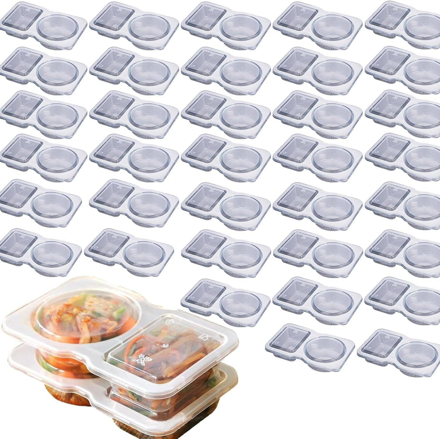 40PCS Double Compartment Condiment Container, Portable Reusable Sauce Container with Lids, Dual Compartment Container for Takeaway Sauces, Dips and Sampling image number 3