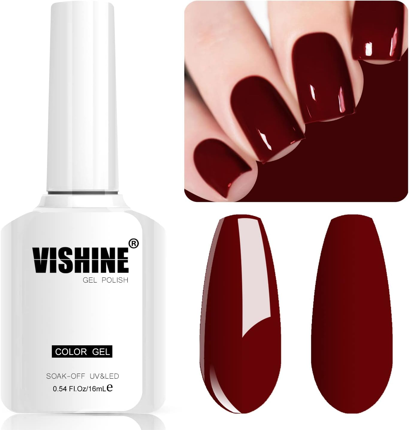 Vishine Dark Red Gel Nail Polish, 16Ml Soak off Gel Polish, UV Light Cure for Nail Art DIY Manicure at Home, Dark Red Cherry M114