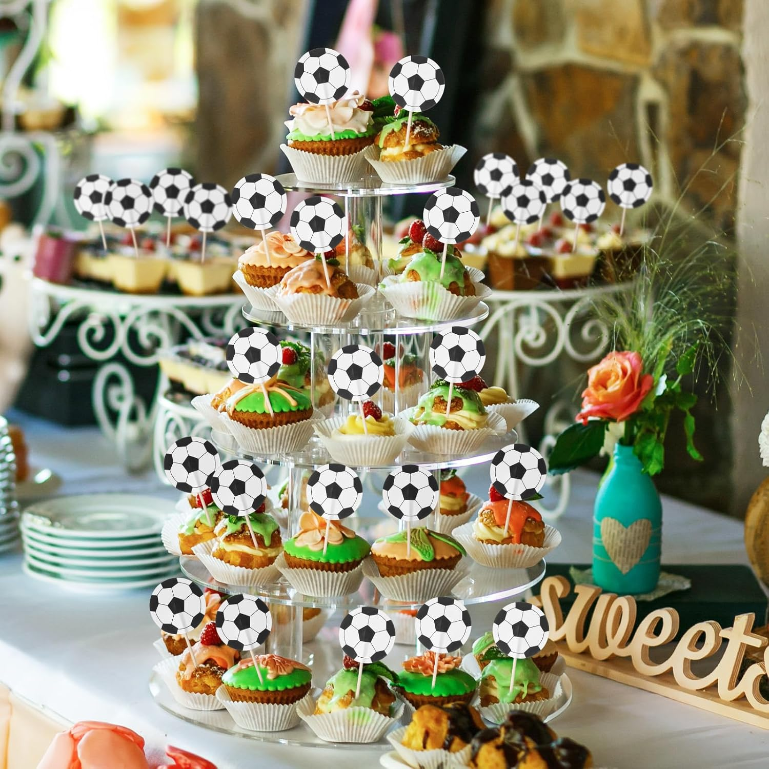 48 PCS Soccer Ball Cupcake Toppers Football Cake Toppers, Food Toothpicks Soccer Party Decorations for Kids Sport Balls Theme Parties, Baby Shower and Birthday Cake Decorations image number 4