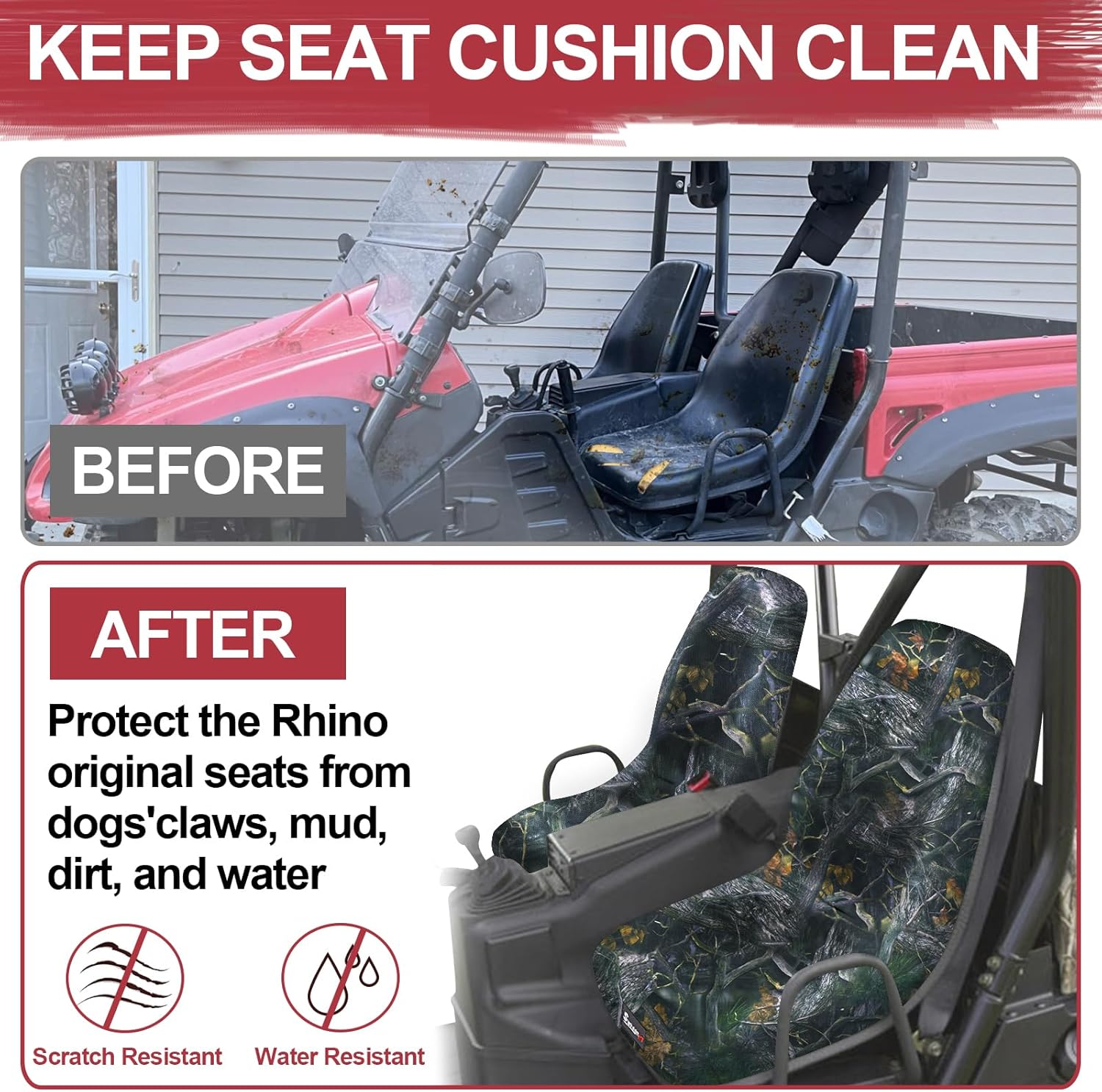 Starknightmt UTV Rhino Seat Covers, Waterproof 1680D Seat Covers Compatible with Rhino 700 660 450 2004-2021 Rhino Accessories Bucket Seat Cover image number 6