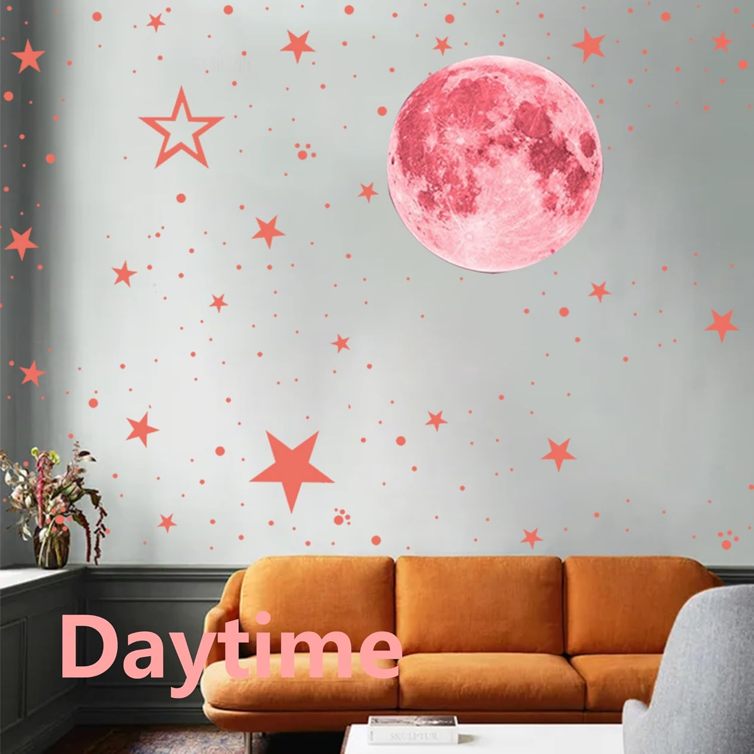 Glow in the Dark Stars and Moon Wall Decals - Pink Galaxy Stickers for Kids Bedroom Ceiling, Nursery Decor - Ideal Halloween Decoration & Christmas Stocking Stuffer for Girls & Boys image number 1