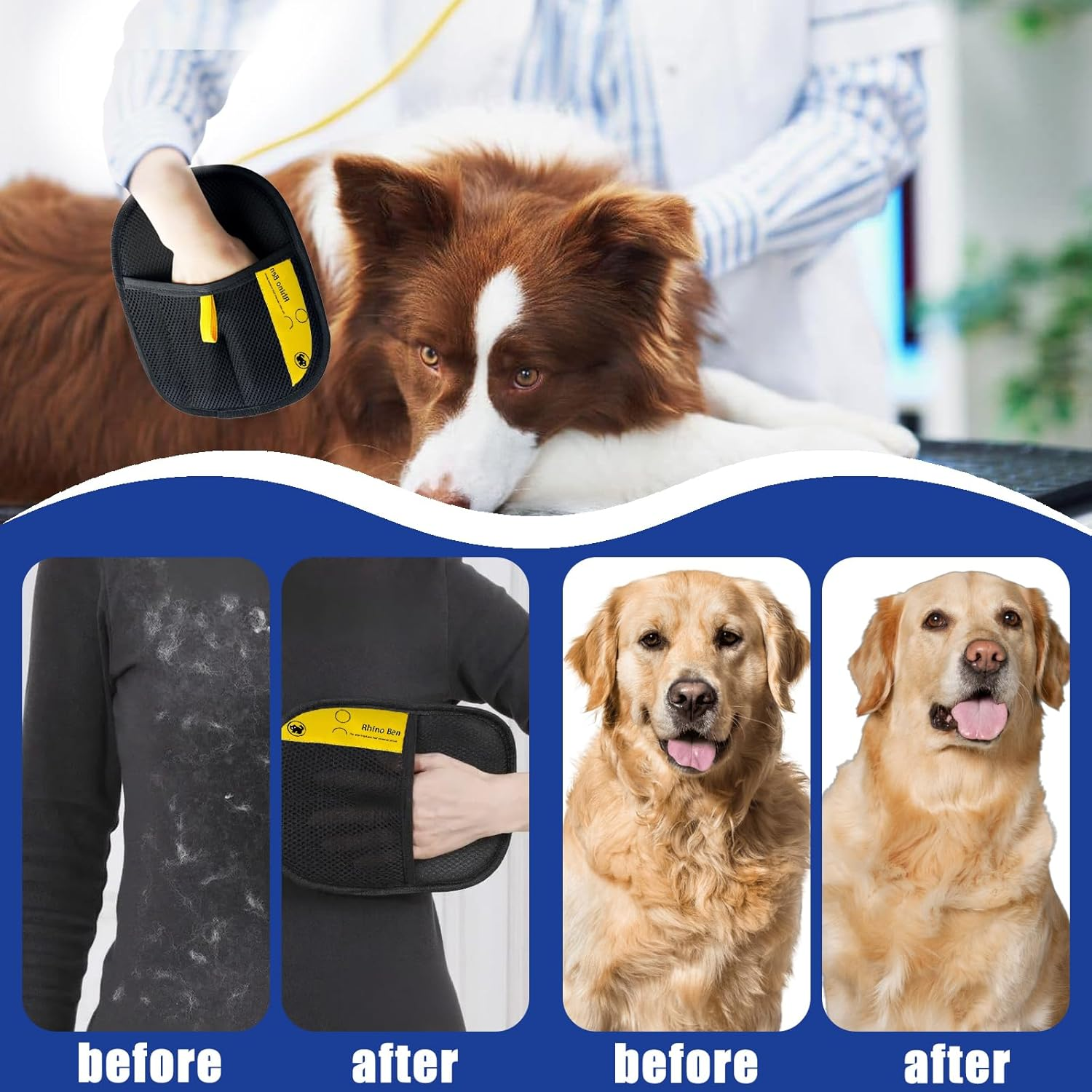 Fur Magnetic Glove, Pet Hair Remover Glove for Dogs and Cats, Double-Sided Hair Removal Glove with Anti-Static Function, Reusable for Sofas and Clothes, Includes Comb image number 5