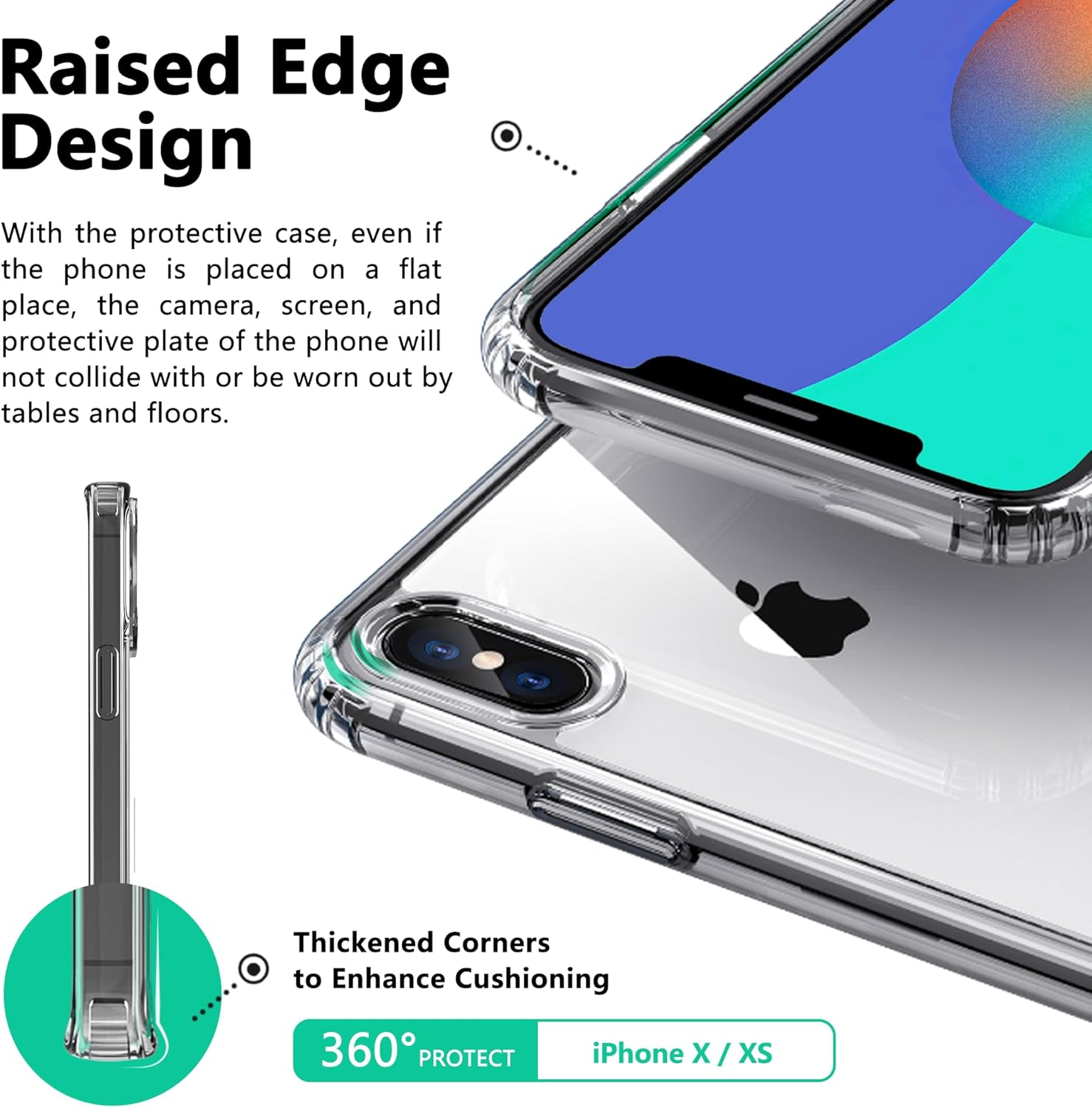 ONES for Iphone X/Xs Case Clear Slim [Shockproof Airbags] [Camera & Screen Protect] [Anti Yellow], PC + TPU Bumper Hybrid Protective Thin Hard Cover for Iphone 10 / 10S 5.8 Inch, Transparent image number 3