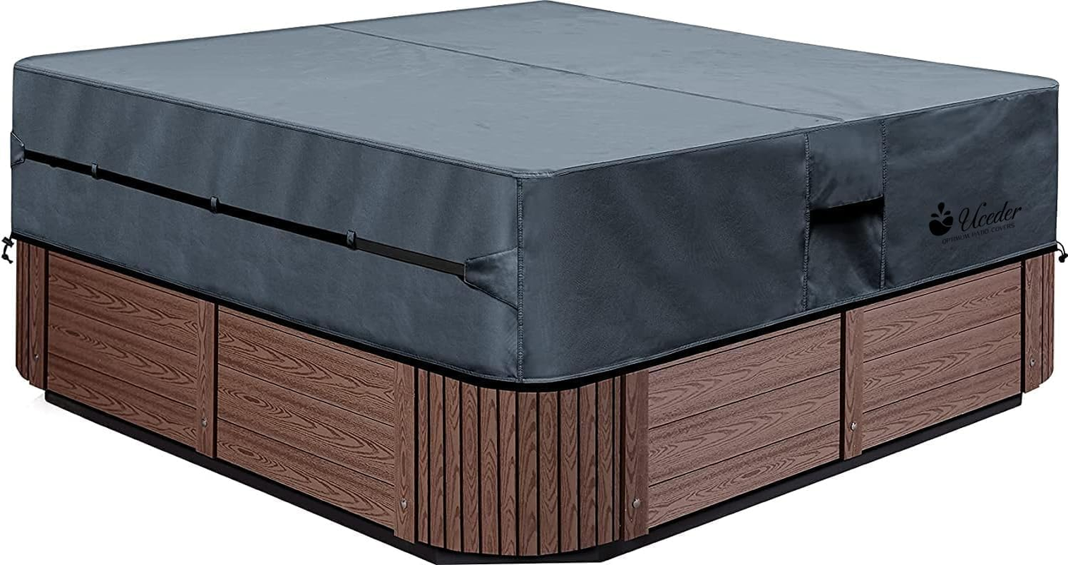 UCEDER Waterproof Hot Tub Cover -Outdoor Spa Cover Cap(Actual Size 88''X88 X20'' Fit 86''X86 X 20'') 600D Heavy Duty Polyester Hot Tub Cover Protector(Dark Gray)