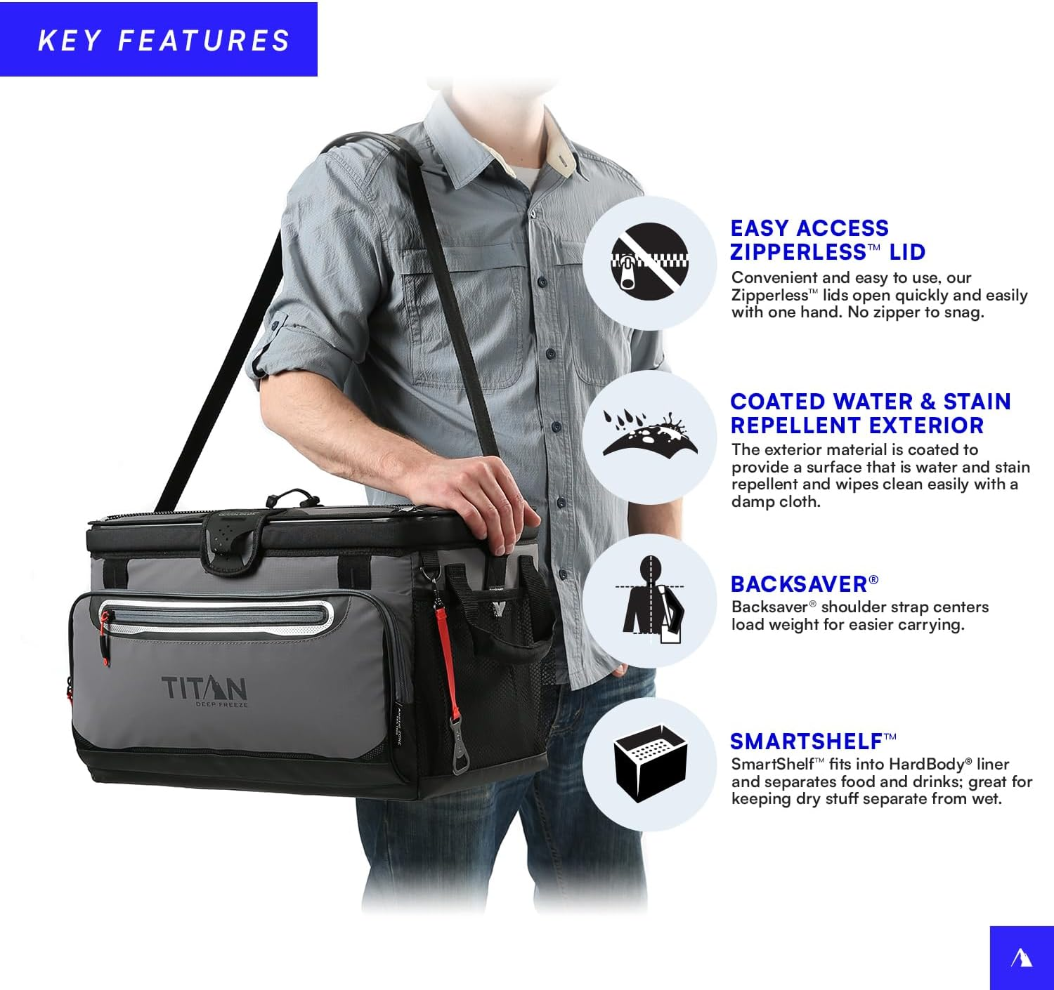 Arctic Zone Titan Deep Freeze Zipperless Hardbody Coolers - Sizes: 9, 16, 30 and 48 Can - Colors: Navy, Moss, Process Blue, Pine, Citrus, Gray, Blue Lagoon image number 5