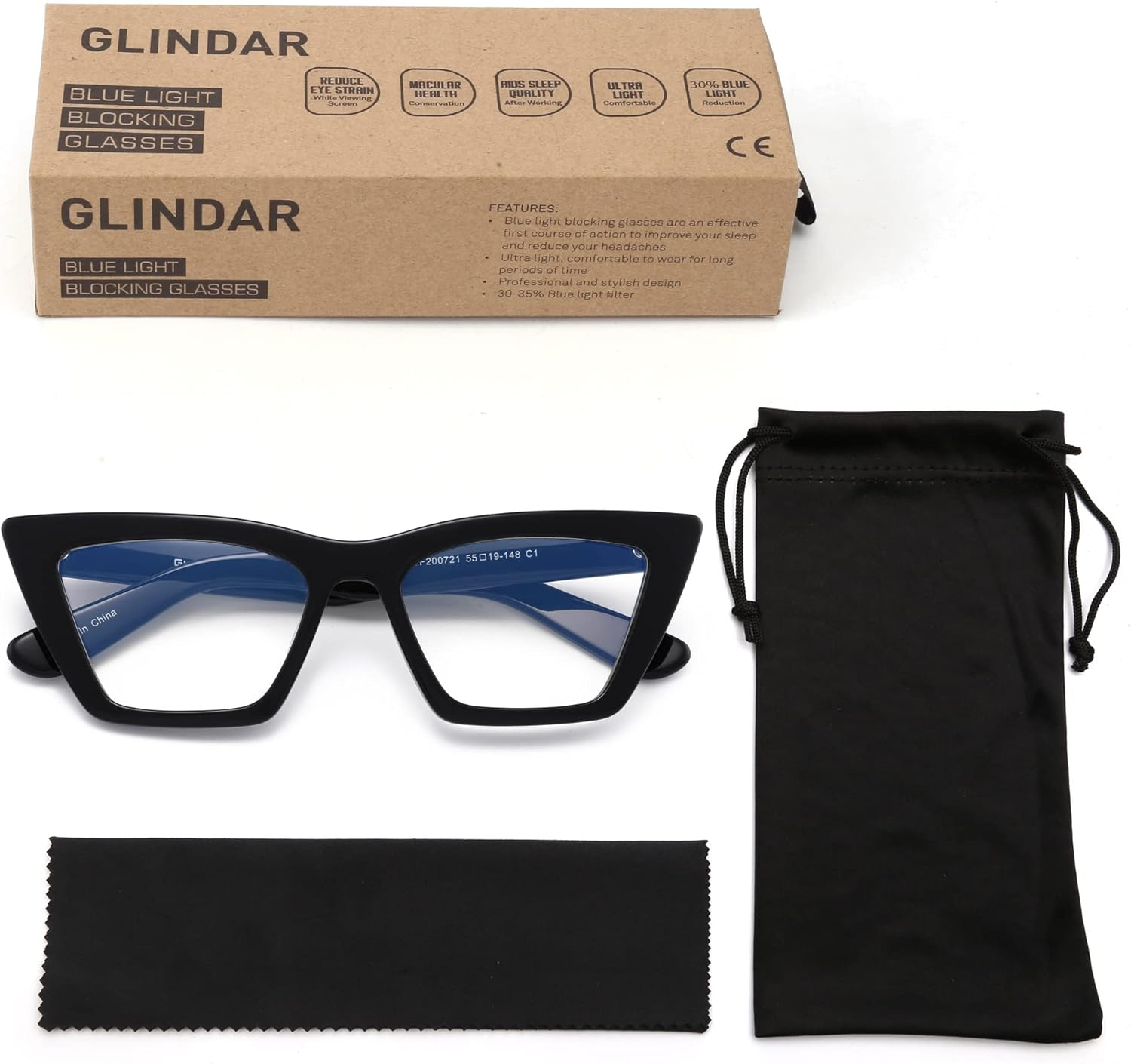 GLINDAR Cat Eye Blue Light Blocking Glasses Vintage Narrow Square Computer Eyeglasses Acetate Frame image number 6
