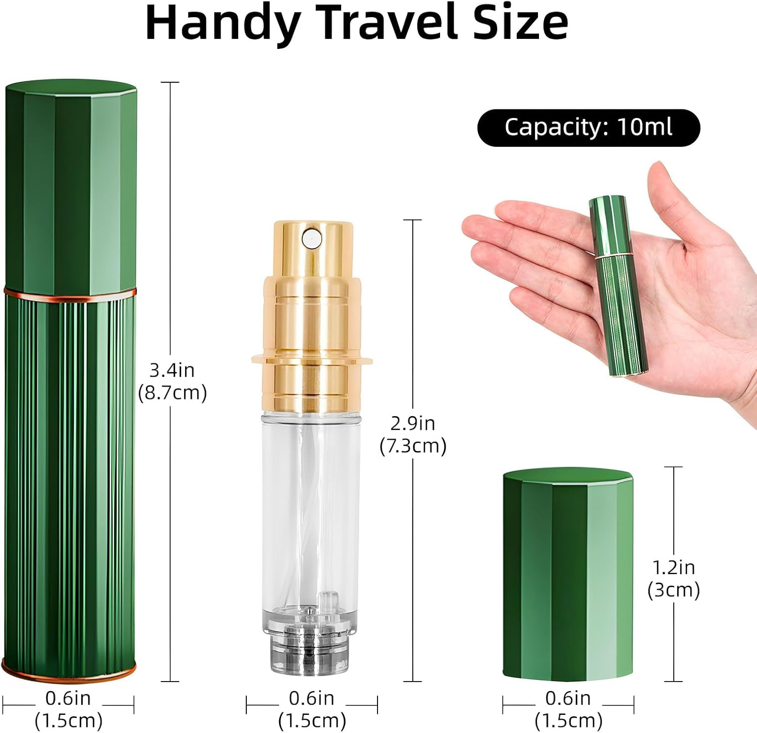 2 Pcs 10ML Perfume Atomiser Travel Bottle, Mini Perfume Spray Bottle Refillable, Leak-Proof, Fine Mist, Portable Travel Accessories for Women& Men Handbag Pocket Luggage, Gold & Green - Gold  Green image number 4