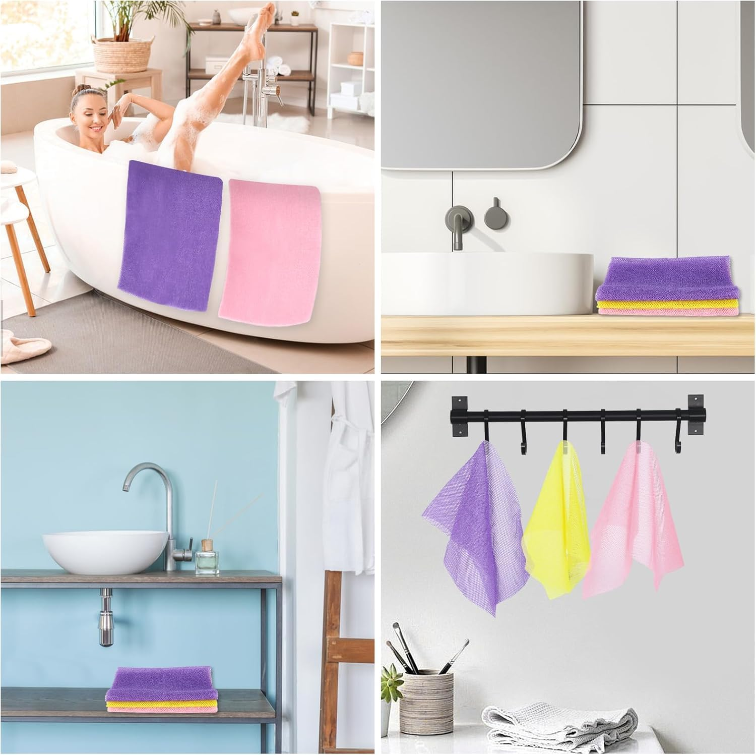 Net Scrubber Nylon Mesh Bath Sponge, 4Pcsexfoliating Body Scrubber Washcloth Sponge,Body Back Scrubber Towel Bath Wash Cloth, Body Exfoliator Loofah Luffa Sponge Net Rag image number 2