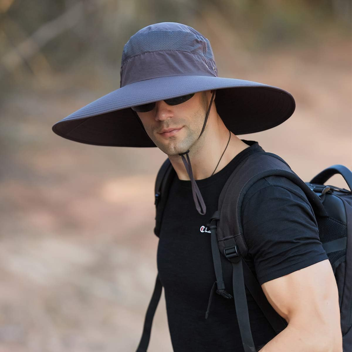 Leotruny Super Wide Brim Bucket Hat UPF50+ Waterproof Sun Hat for Fishing Hiking Camping - C01-Light Grey image number 3