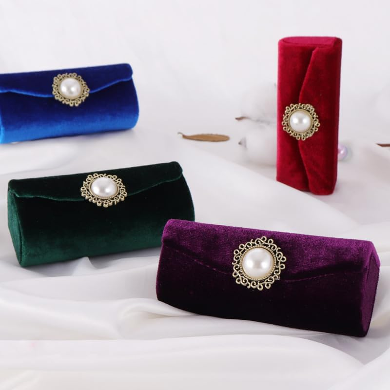 Lipstick Case Holder with Mirror, Vintage Velvet Lipstick Box Small Portable Lip Balm Organizer Bag for Women Girls (Wine Red, One Size) image number 4