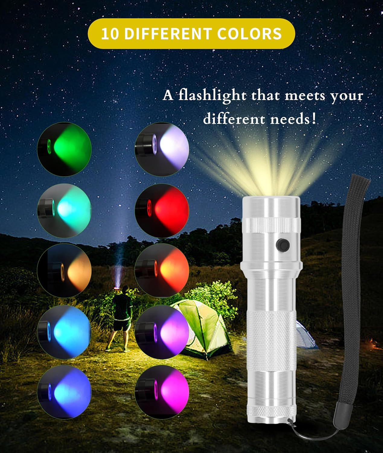 10 Color in 1 Led Flashlight, Rgb Handheld Flashlight Torch, Ipx4 Waterproof Multicolor Flashlight Multi-Color Changing for Halloween, Daily Lighting, Camping, Hiking, Hunting image number 5