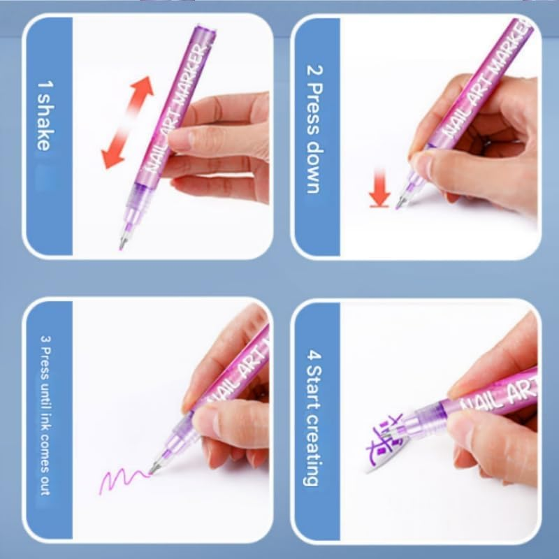 Symphonyof 12 Colors Nail Art Pens Set, 2025 New DIY Nail Art Markers for Gel Nails, Nail Polish Pens Quick Dry Nail Art Tools (2Pcs) - 1Pcs image number 6