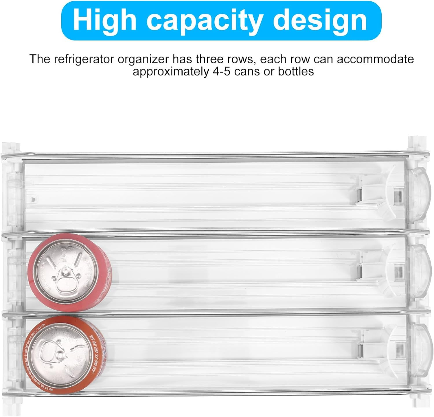 Drink Organizer for Fridge, Self-Sliding Soda Can Dispenser for Refrigerator, Adjustable Width Beverage Self-Pushing Glide Rack, Automatic Soda Seltzer Drink Pop Can Organizer Holds up to 25+ Cans (A)